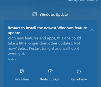 Screenshot of Windows Update from the notification center.