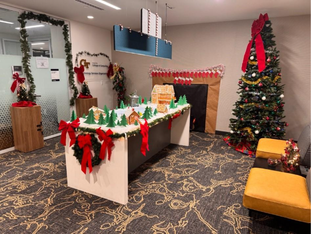 The TSO HelpDesk area decorated for the winter holidays