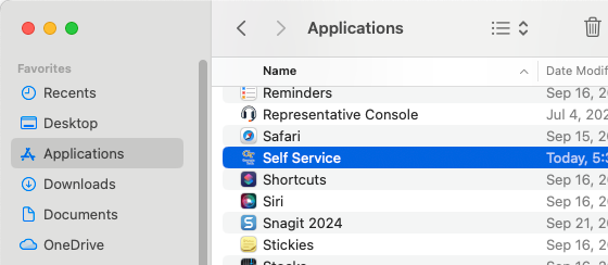 Self Service app in the Applications folder