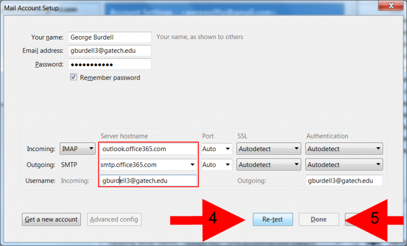 username incoming mail server